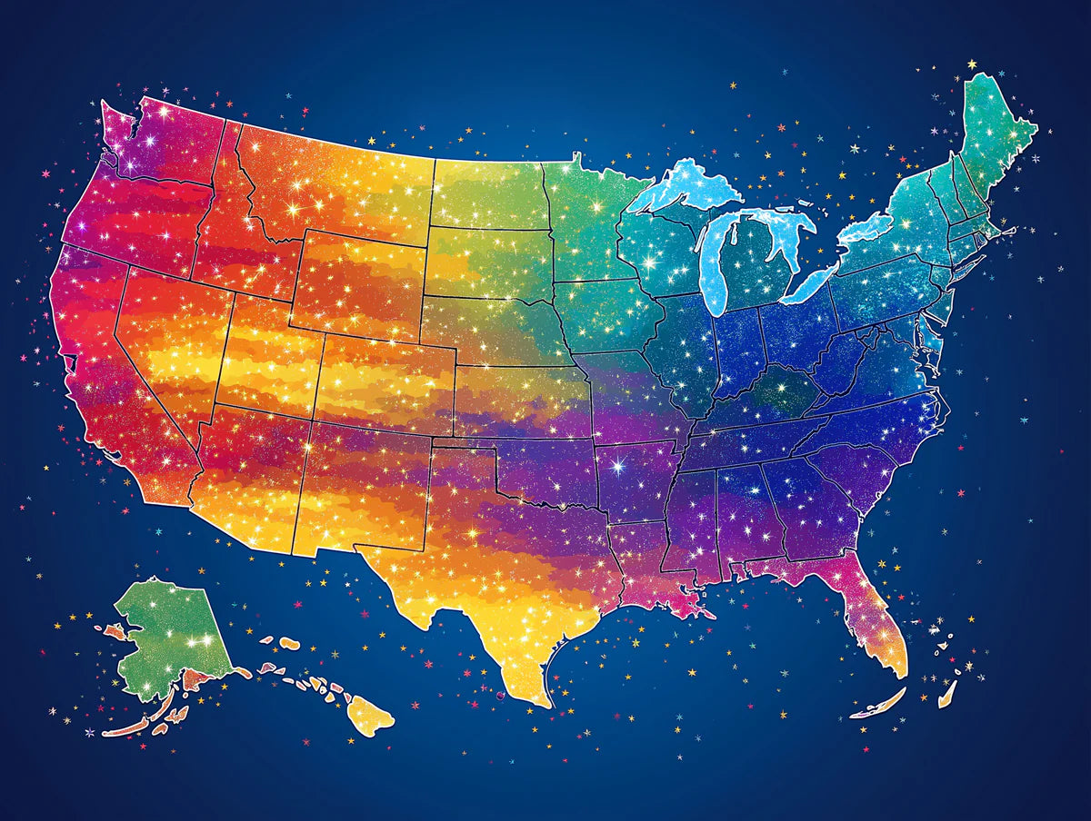 Rainbow Starburst USA Map Mural Wallpaper — Vibrant Cosmic Wall Art Mural Wallpaper - room preview 04
