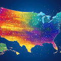 Rainbow Starburst USA Map Mural Wallpaper — Vibrant Cosmic Wall Art Mural Wallpaper - room preview 04