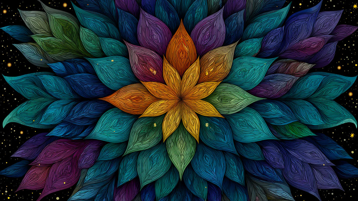 Cosmic Mandala Mural Wallpaper — Jeweled Petal Art Mural Wallpaper - room preview 04