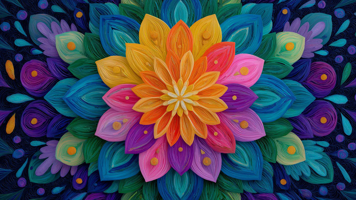 Vibrant Abstract Mandala Mural Wallpaper — Layered Petal Art Mural Wallpaper - room preview 04