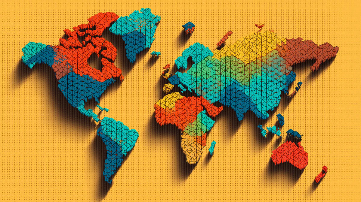 Geometric 3D World Map Mural Wallpaper — Modern Global Design Mural Wallpaper - room preview 04