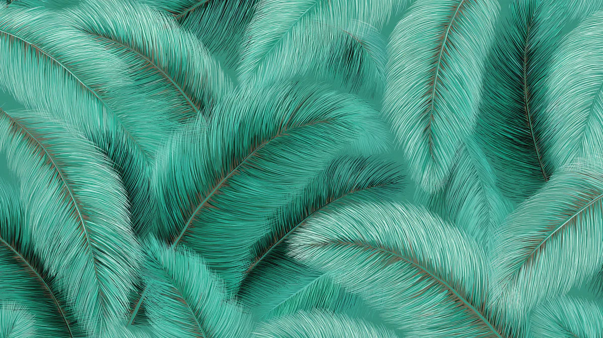 Teal Palm Frond Mural Wallpaper — Tropical Botanical Wall Decor Mural Wallpaper - room preview 04