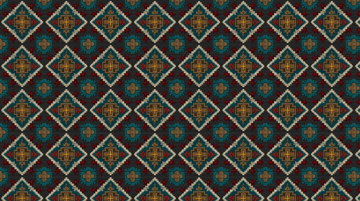 Geometric Diamond Brocade Mural Wallpaper — Rich Textile Motif Mural Wallpaper - room preview 04