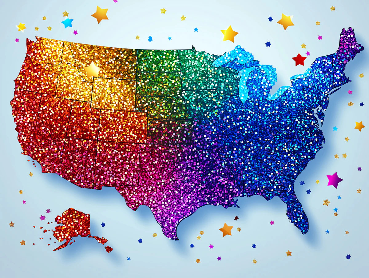 Rainbow Glitter USA Map Mural Wallpaper — Festive Pop Art Decor Mural Wallpaper - room preview 04