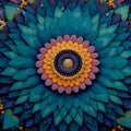 Floral Mandala Relief Mural Wallpaper — Deep Teal and Ochre Mural Wallpaper - room preview 04