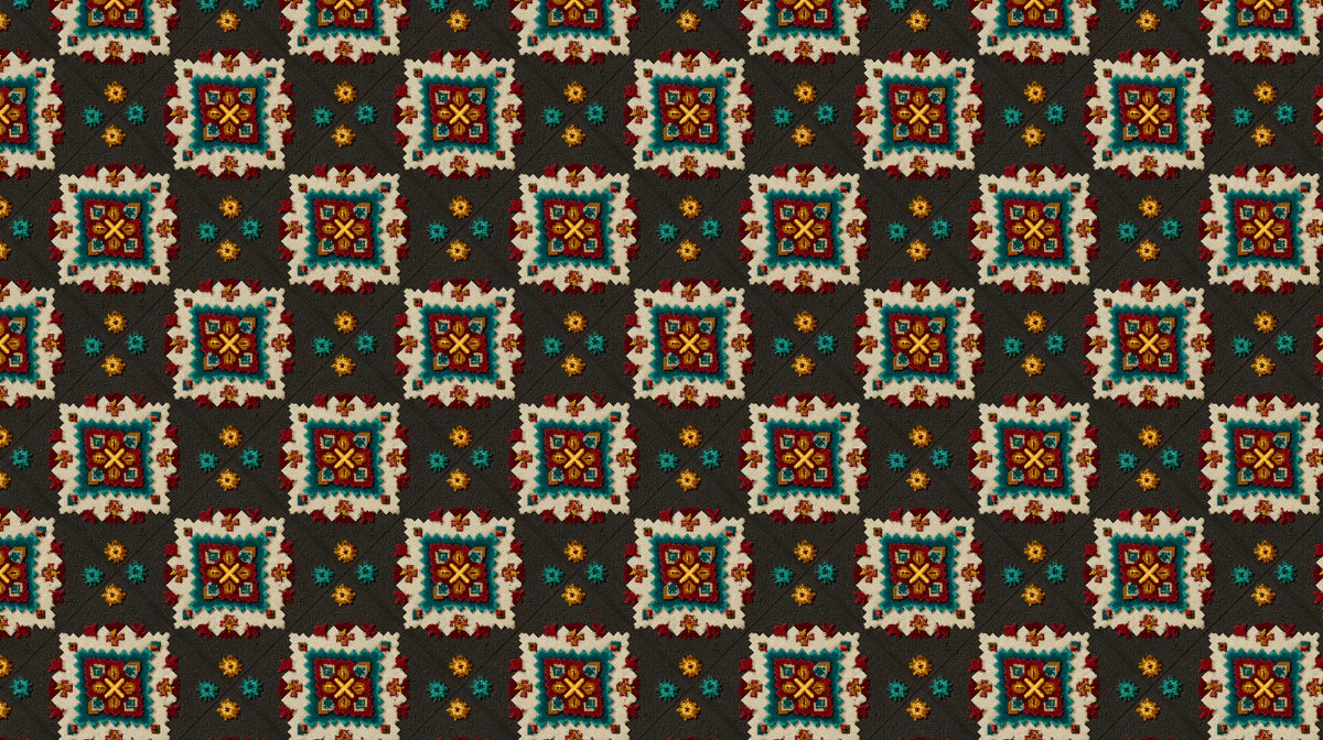Folk Square Geometric Mural Wallpaper — Traditional Textile Motif Mural Wallpaper - room preview 04