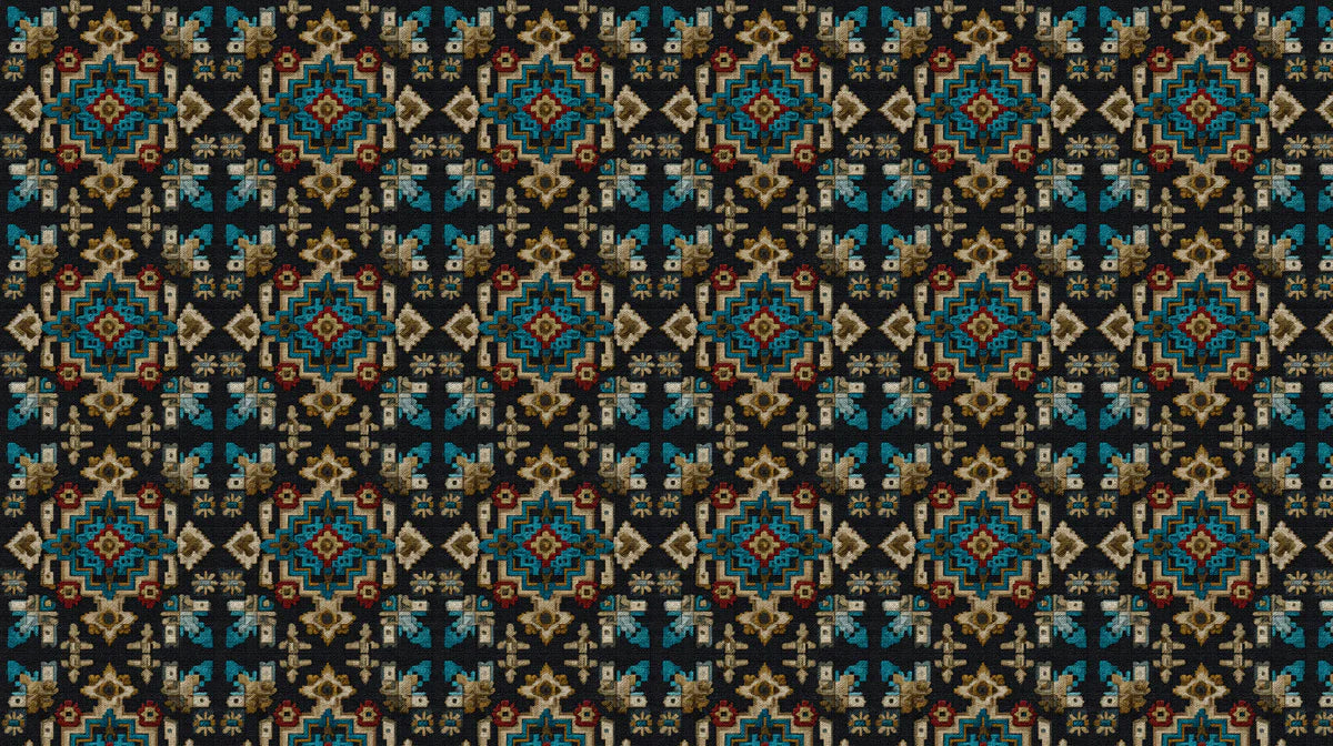 Ethnic Motif Geometric Mural Wallpaper — Dark Teal and Ochre Mural Wallpaper - room preview 04