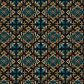 Ethnic Motif Geometric Mural Wallpaper — Dark Teal and Ochre Mural Wallpaper - room preview 04