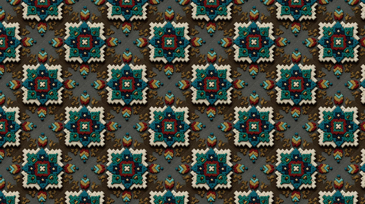 Southwestern Diamond Motif Mural Wallpaper — Rustic Folk Art Print Mural Wallpaper - room preview 04