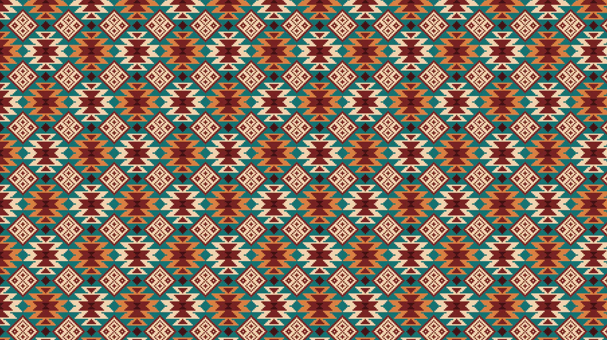 Southwest Geometric Medallion Mural Wallpaper — Earthy Teal Motif Mural Wallpaper - room preview 04