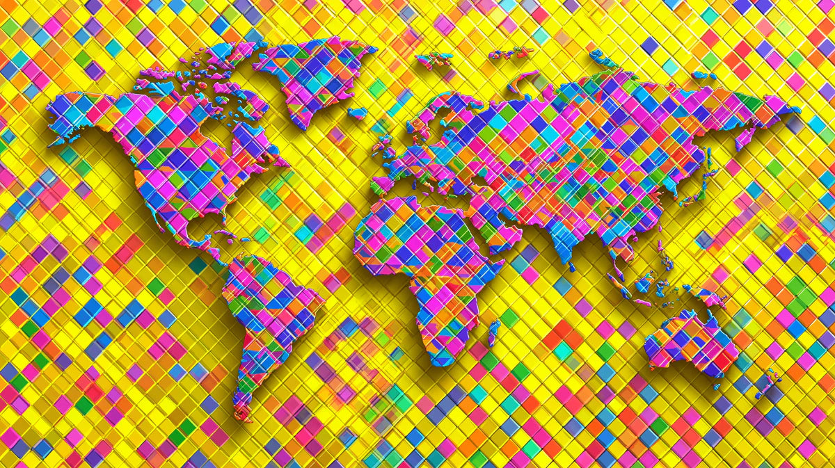 Psychedelic Tile World Map Mural Wallpaper — Vibrant Geometric Art Mural Wallpaper - room preview 04