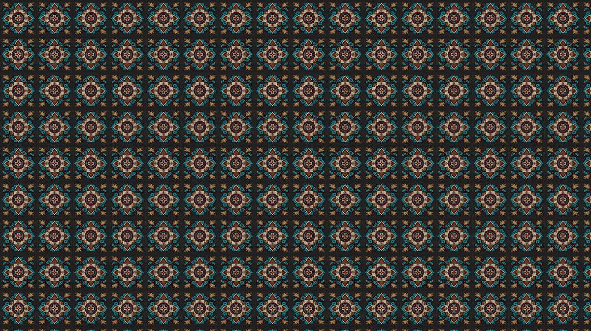 Traditional Floral Tile Mural Wallpaper — Midnight Geometric Print Mural Wallpaper - room preview 04