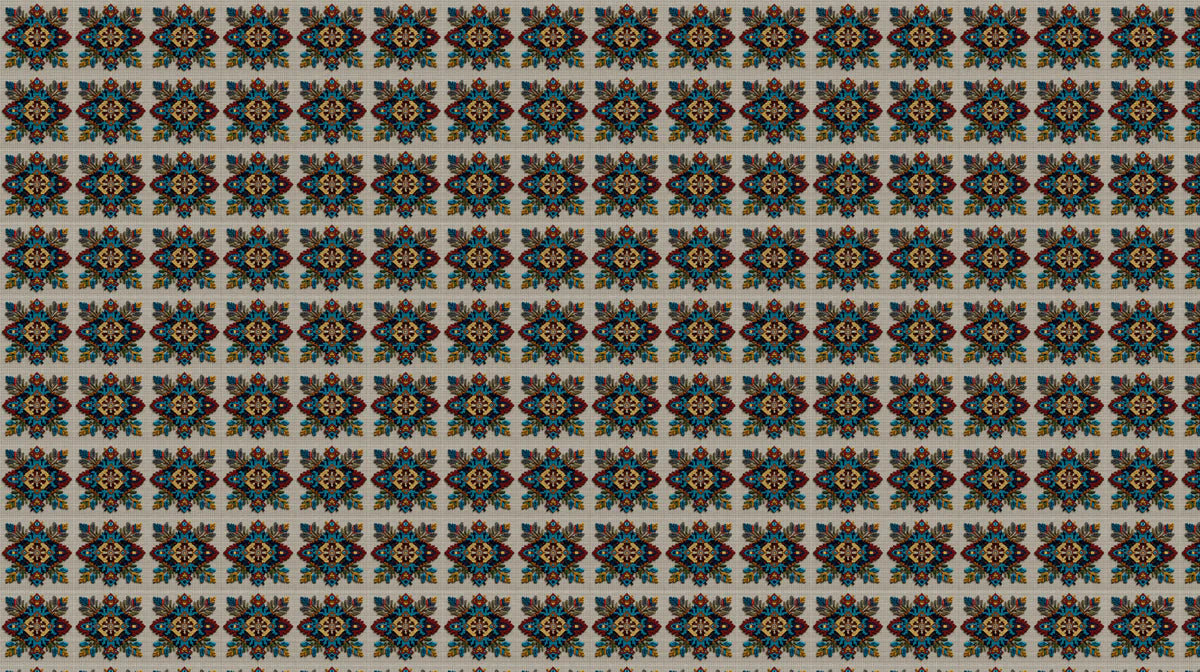 Traditional Floral Motif Mural Wallpaper — Embroidery Inspired Print Mural Wallpaper - room preview 04