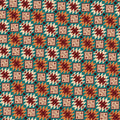 Geometric Ikat Motif Mural Wallpaper — Teal, Ochre and Maroon Mural Wallpaper - room preview 04