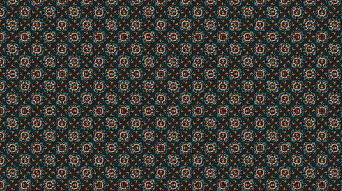 Intricate Geometric Floral Mural Wallpaper — Dark Traditional Print Mural Wallpaper - room preview 04