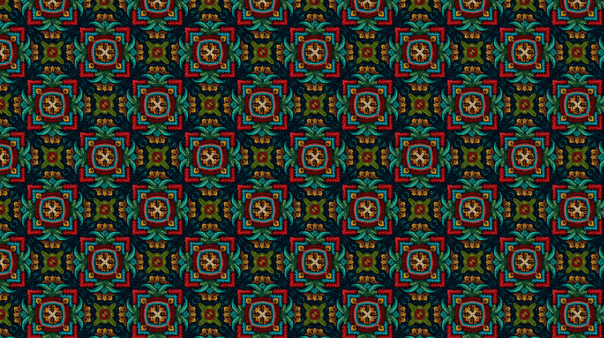 Embroidered Floral Square Mural Wallpaper — Rich Jewel Tones Mural Wallpaper - room preview 04