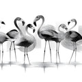 Abstract Flamingo Flock Mural Wallpaper — Monochromatic Line Art Mural Wallpaper - room preview 04