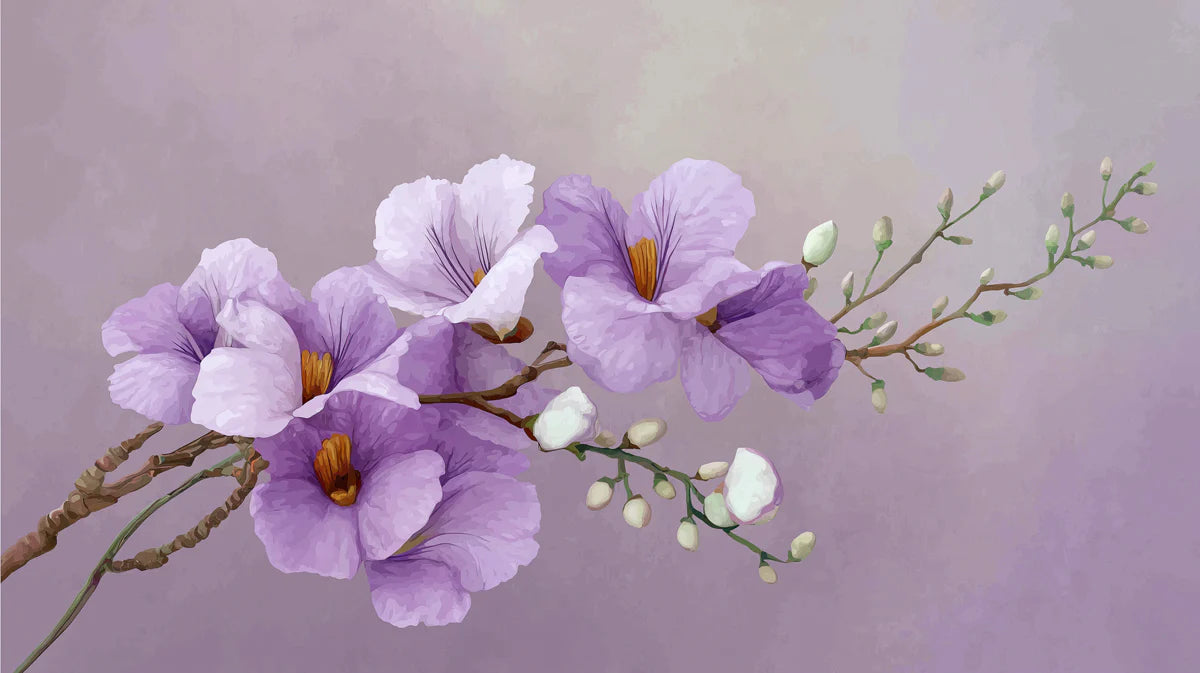 Watercolor Lavender Floral Branch Mural Wallpaper - room preview 04