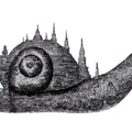 Snail City Silhouette Mural Wallpaper — Surreal Ink Illustration Mural Wallpaper - room preview 04