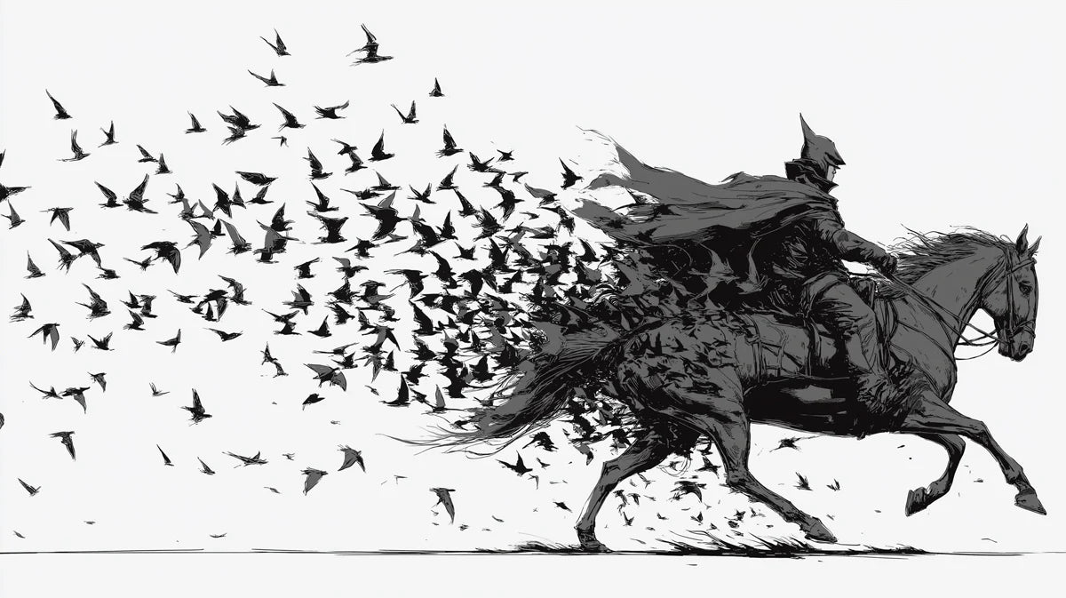 Galloping Knight Dissolving into Ravens Mural Wallpaper - room preview 04