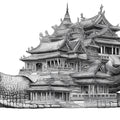 Snail Pagoda Fantasy Mural Wallpaper — Intricate Ink Sketch Mural Wallpaper - room preview 04