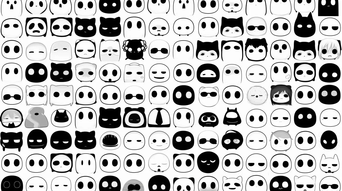 Minimalist Emoticon Grid Mural Wallpaper — Monochrome Graphic Art Mural Wallpaper - room preview 04