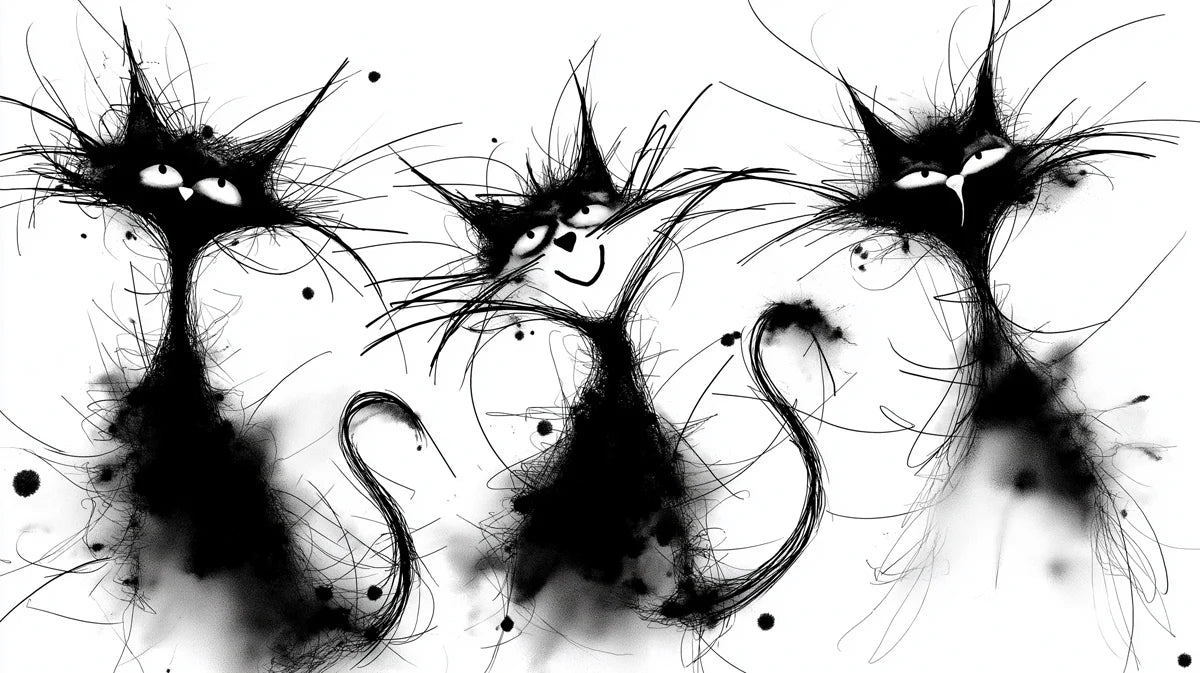 Ink Splatter Cat Sketch Mural Wallpaper — Playful Abstract Art Mural Wallpaper - room preview 04