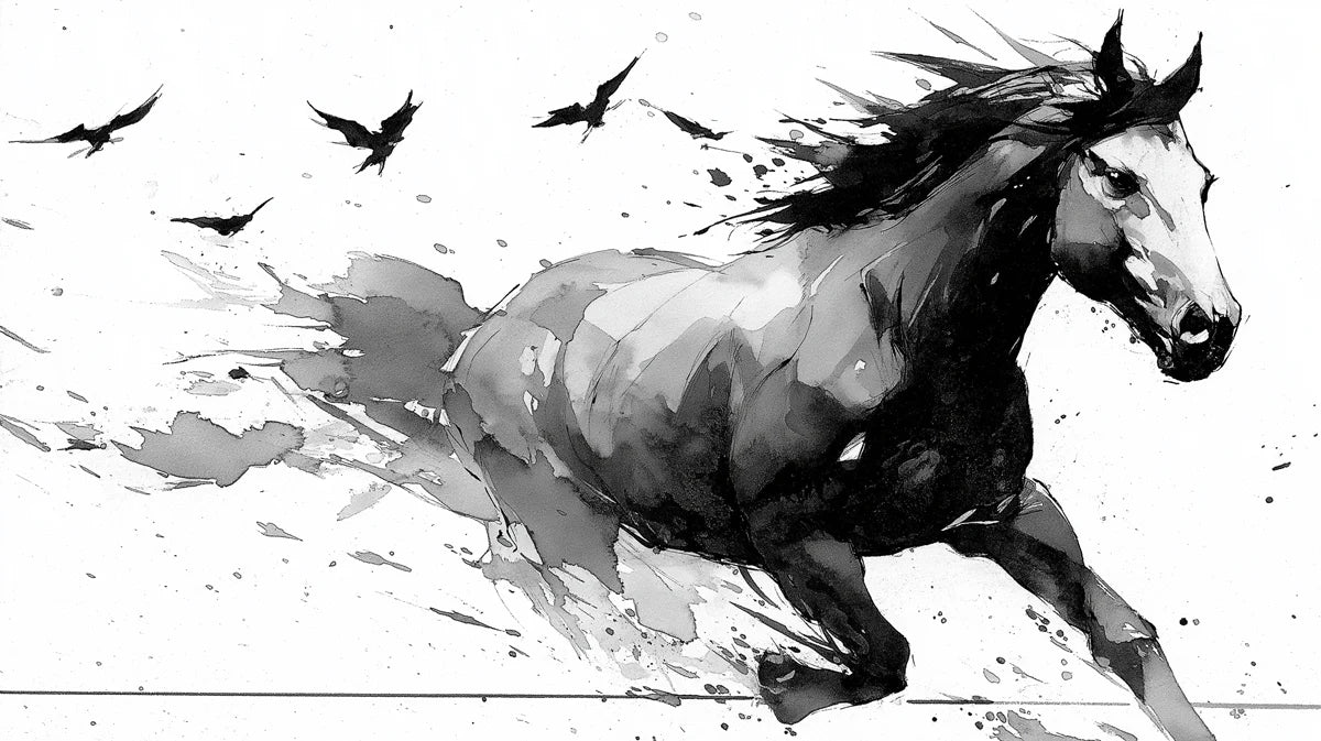 Galloping Horse Ink Sketch Mural Wallpaper — Artistic Monochrome Mural Wallpaper - room preview 04
