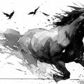 Galloping Horse Ink Sketch Mural Wallpaper — Artistic Monochrome Mural Wallpaper - room preview 04