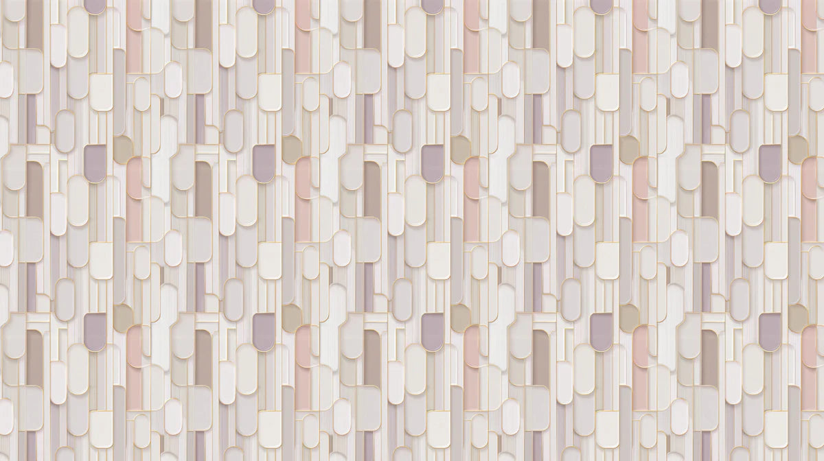 Layered Capsule Geometric Mural Wallpaper in Pastel Tones Mural Wallpaper - room preview 04