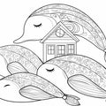 Whimsical Whale and Cottage Mural Wallpaper — Hand-Drawn Line Art Mural Wallpaper - room preview 04