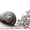 Snail and Temple City Sketch Mural Wallpaper —Whimsical Line Art Mural Wallpaper - room preview 04