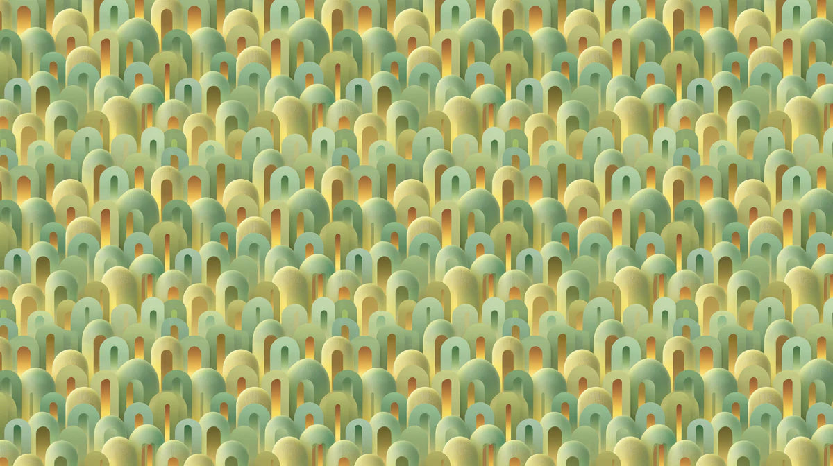 Abstract Arched Dome Mural Wallpaper — Soft Sage and Gold Tones Mural Wallpaper - room preview 04