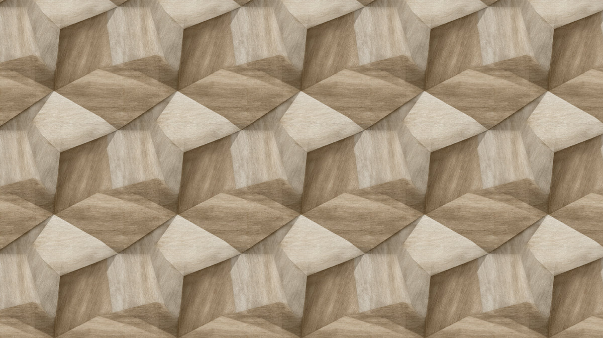Interlocking Wood Cube Mural Wallpaper — Modern Geometric Decor Mural Wallpaper - room preview 04