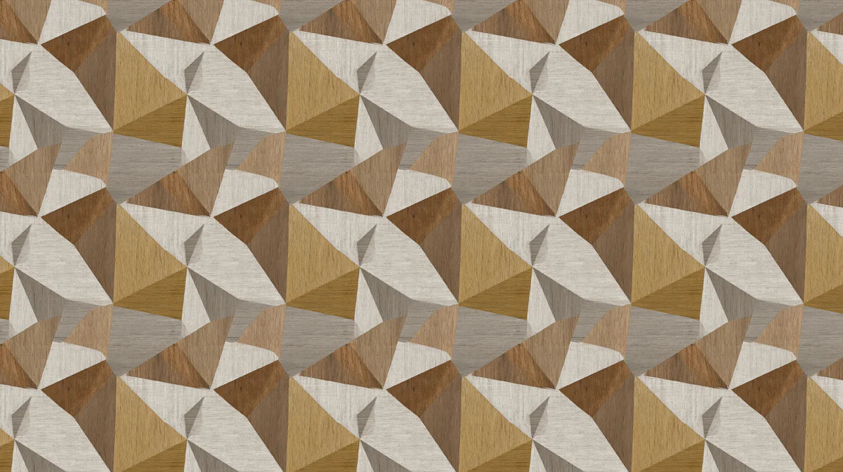 Geometric Wood Cube Mural Wallpaper — Warm Architectural Pattern Mural Wallpaper - room preview 04