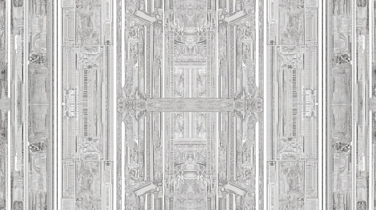 Art Deco Geometric Panel Mural Wallpaper — Architectural Silver Print Mural Wallpaper - room preview 04