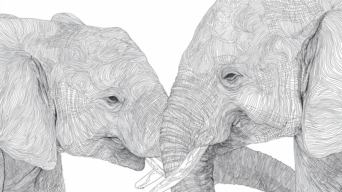 Elephant Embrace Mural Wallpaper — Minimalist Line Art Sketch Mural Wallpaper - room preview 04