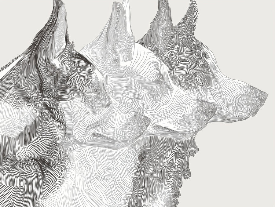 Papier peint mural abstrait profil de chien – Papier peint mural moderne style dessin au trait fin printable artwork