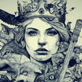 Queen of the Wild Mural Wallpaper — Intricate Monochrome Line Art Mural Wallpaper - room preview 04