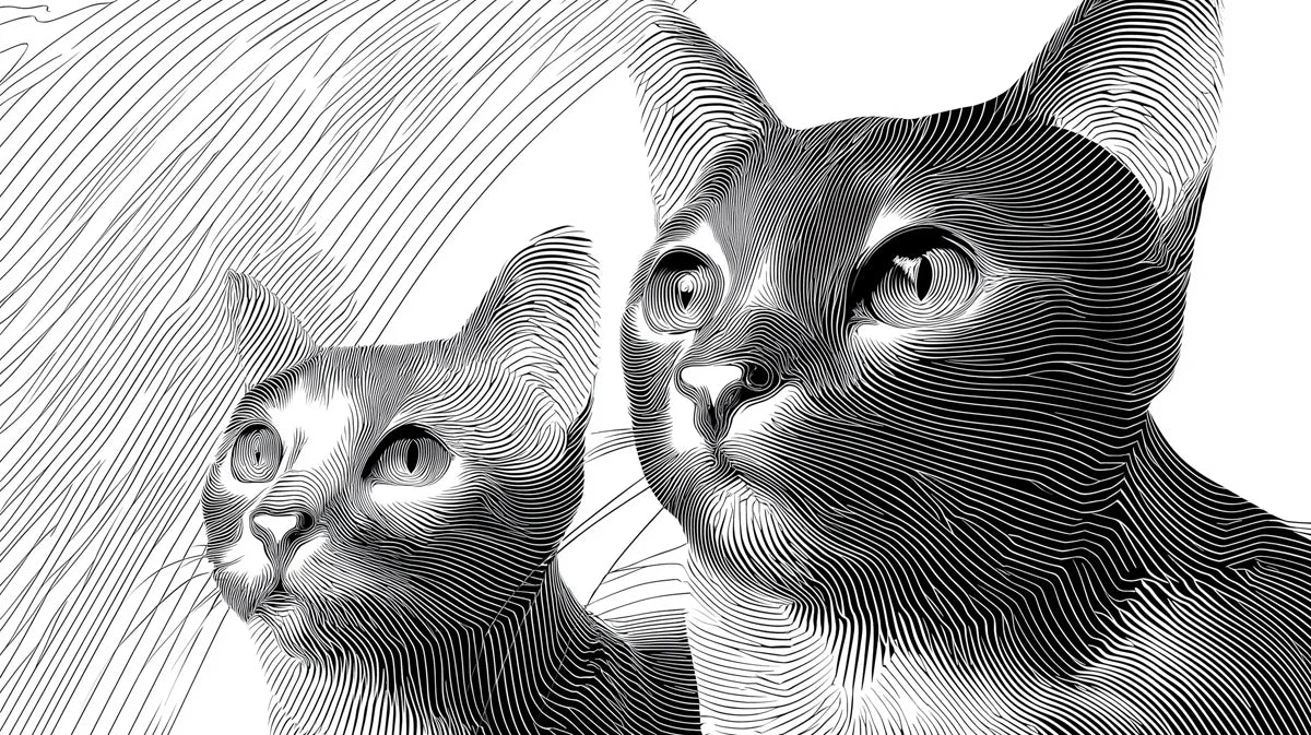 Cat Duo Line Art Mural Wallpaper — Monochrome Engraving Style Mural Wallpaper - room preview 04