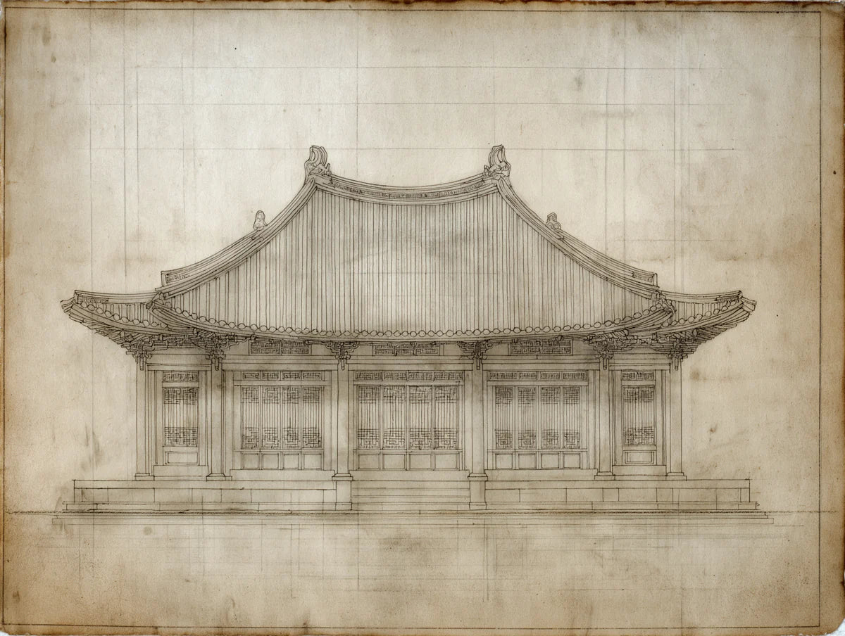 Traditional Chinese Architectural Elevation Mural Wallpaper - room preview 04