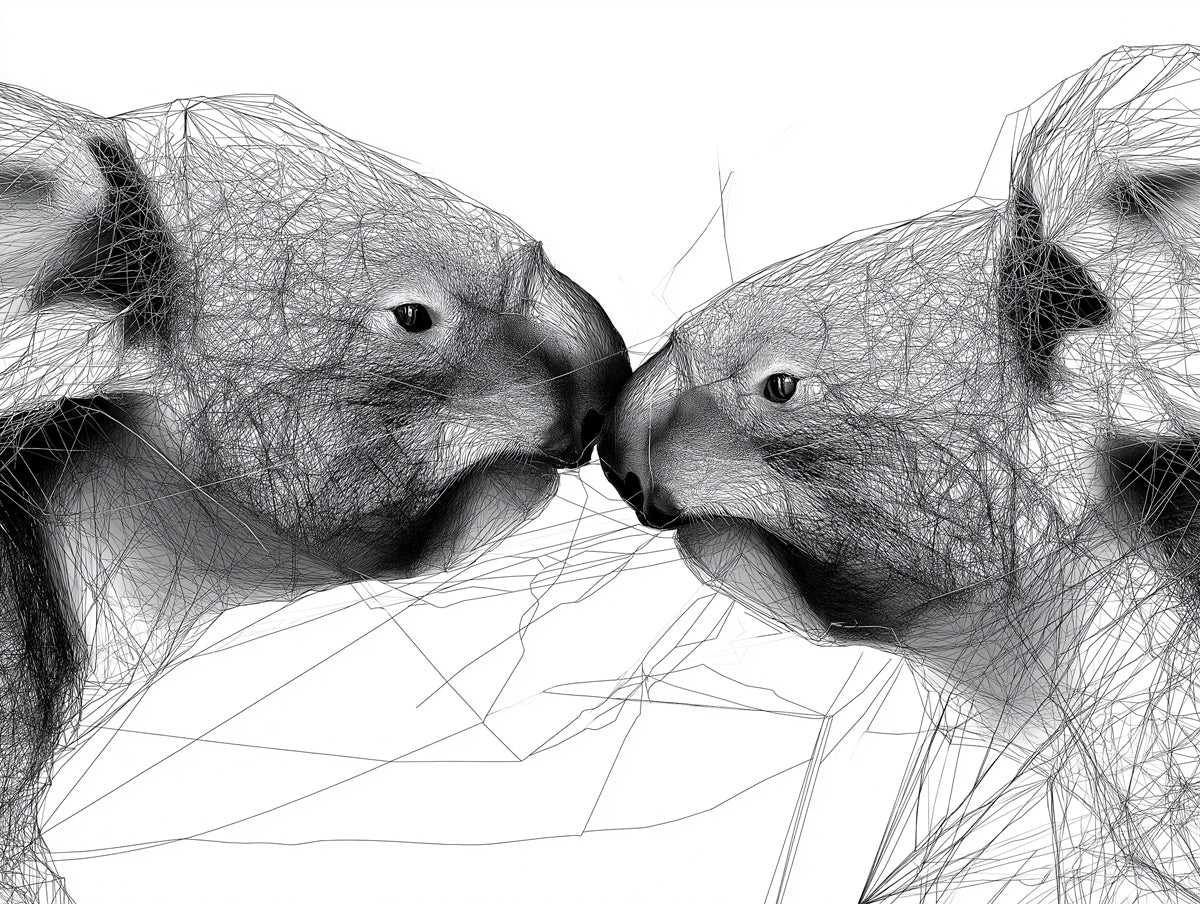 Koala Wireframe Mural Wallpaper — Modern Monochrome Line Art Mural Wallpaper - room preview 04