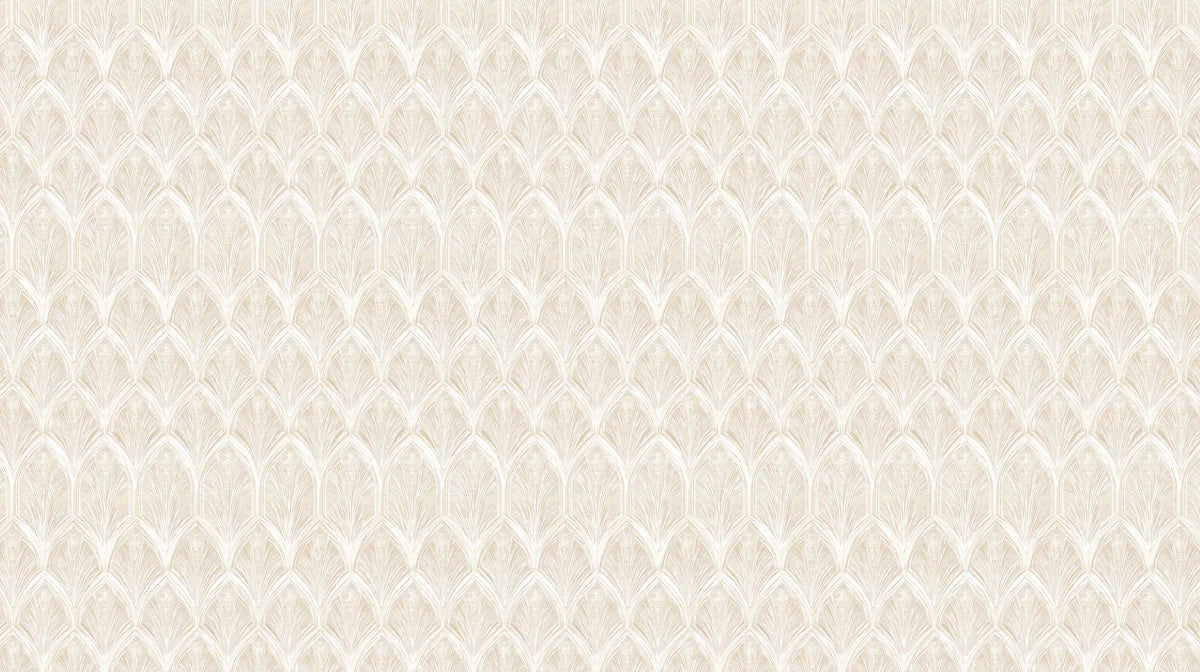 Art Deco Fan Mural Wallpaper — Minimalist Cream Repeating Motif Mural Wallpaper - room preview 04