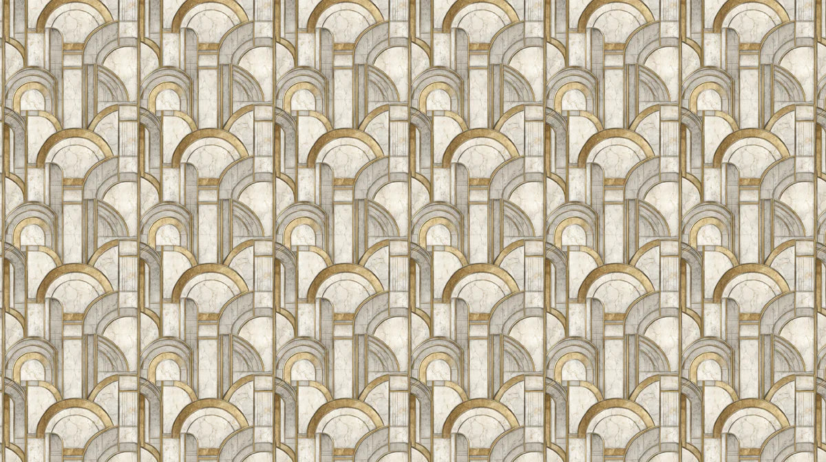 Art Deco Fan Arch Mural Wallpaper in Gold and Marble Mural Wallpaper - room preview 04