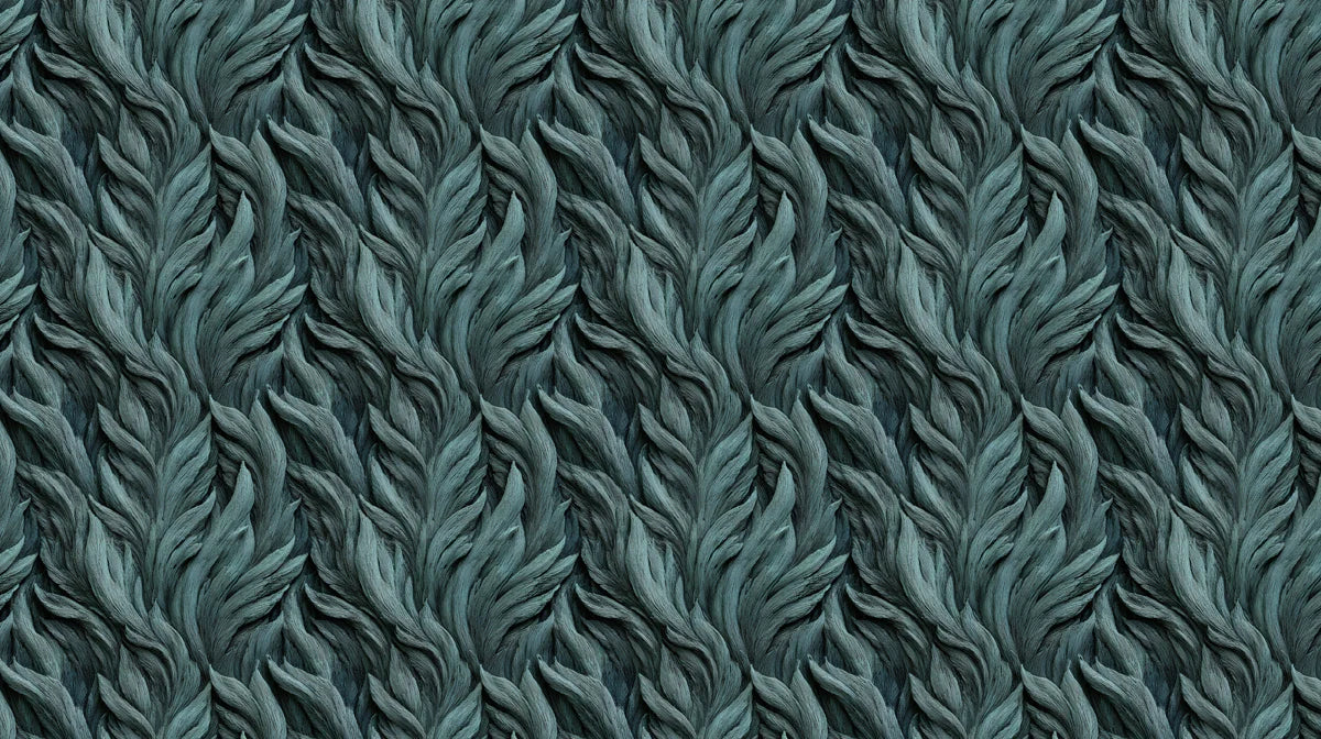 Deep Teal Feather Texture Mural Wallpaper — Organic Relief Pattern Mural Wallpaper - room preview 04