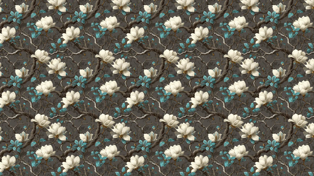 Dark Magnolia Floral Mural Wallpaper — Moody Botanical Print Mural Wallpaper - room preview 04