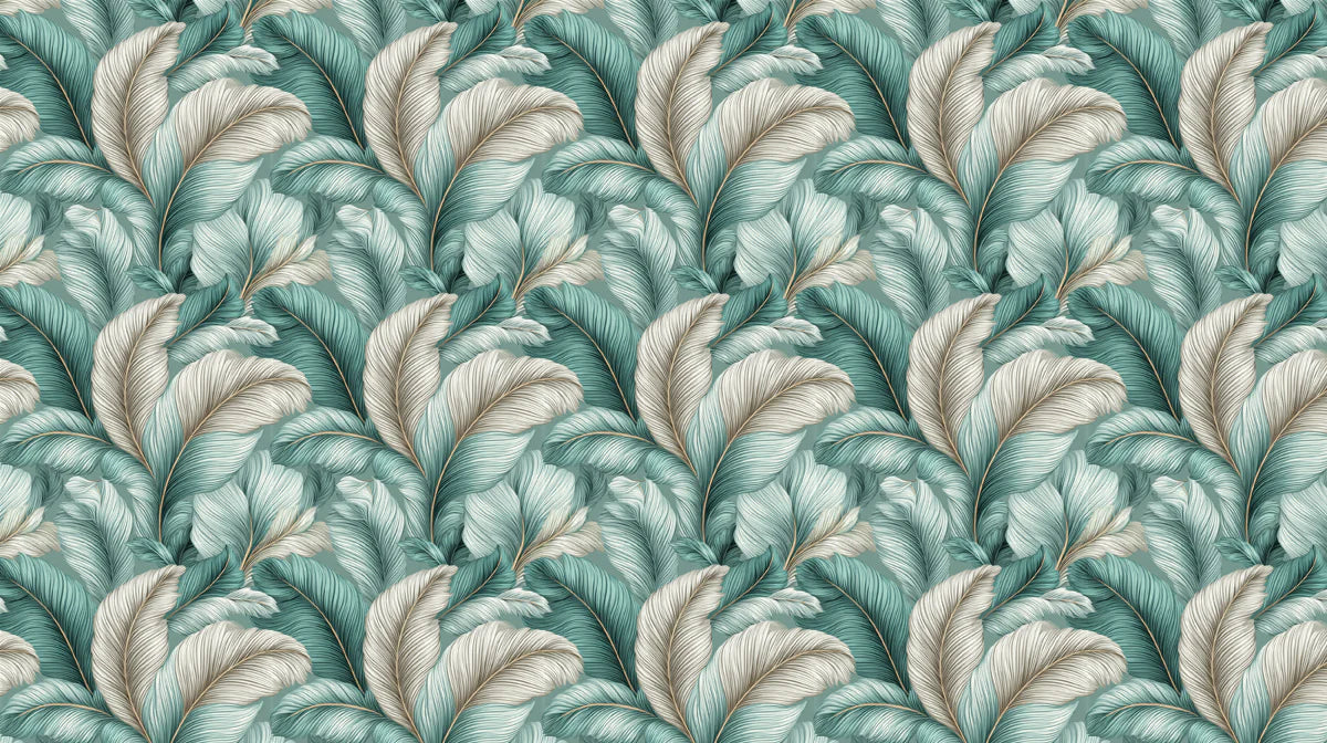 Feathered Frond Mural Wallpaper in Teal and Cream Mural Wallpaper - room preview 04