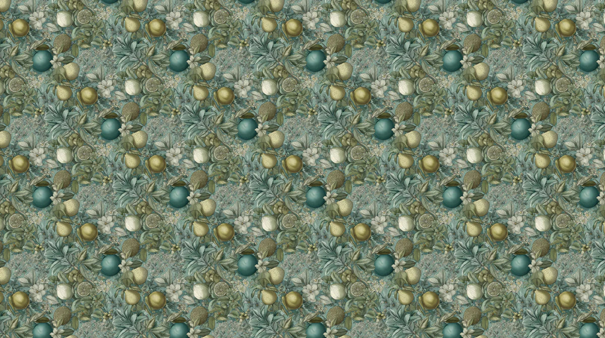 Vintage Lemon and Foliage Mural Wallpaper — Dark Arts and Crafts Mural Wallpaper - room preview 04