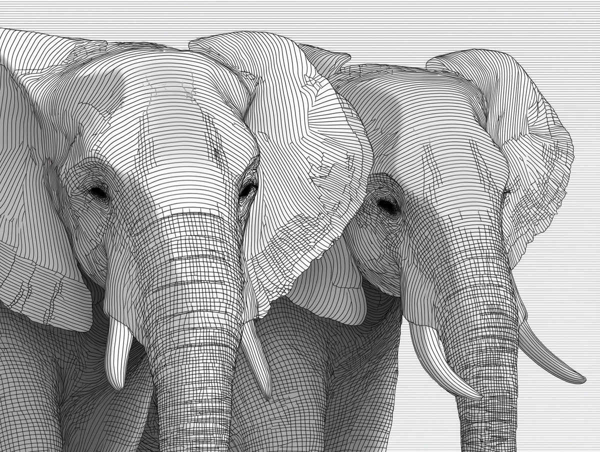 Elephant Line Art Portrait Mural Wallpaper — Minimalist Graphic Decor Mural Wallpaper - room preview 04