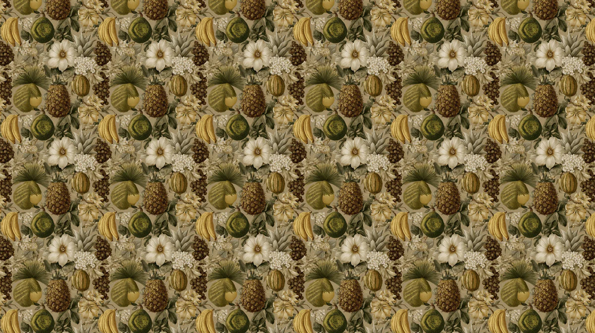 Vintage Botanical Harvest Mural Wallpaper —Antique Tropical Motif Mural Wallpaper - room preview 04